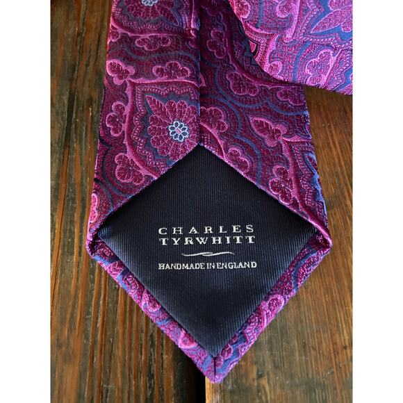 CHARLES TYRWHITT Pink Brocade Luxury English Tie (NWT) - Picture 4 of 7